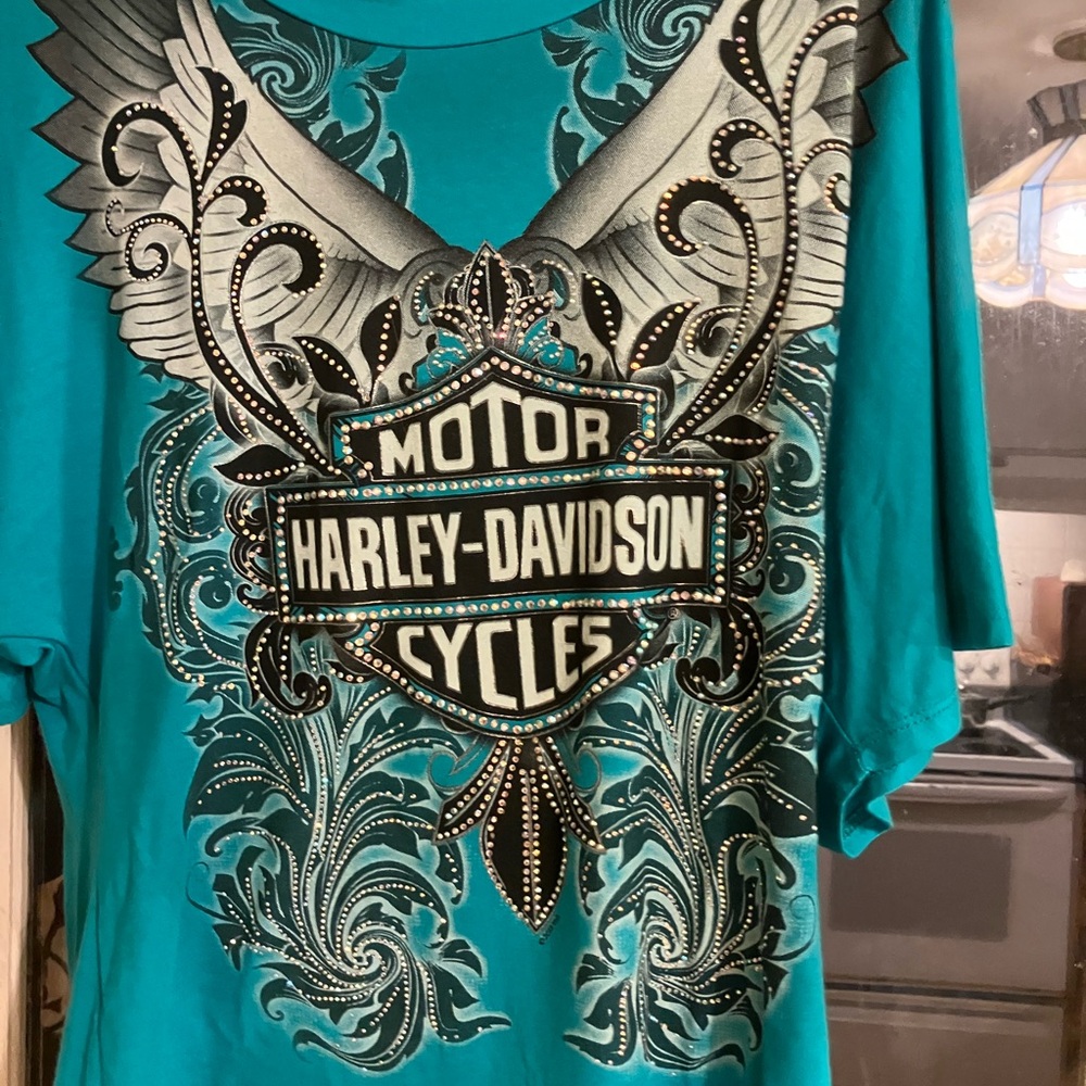 Harley-Davidson Teal Graphic Blouse